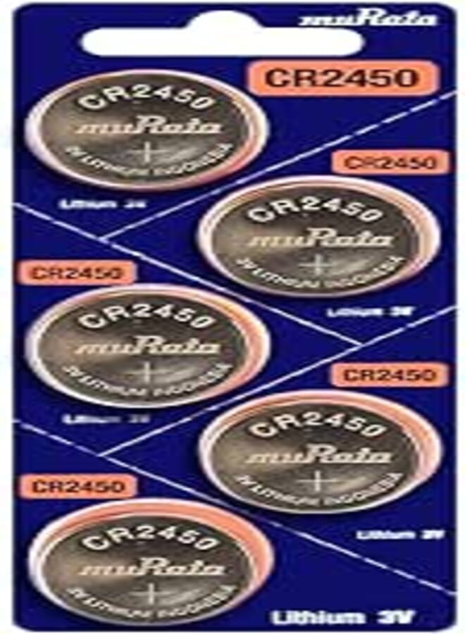 Murata CR2450 Battery DL2450 ECR2450 3V Lithium Coin Cell (5 Batteries)